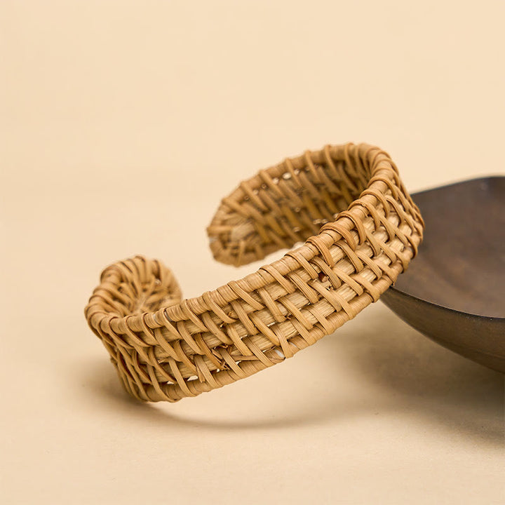 Buddha Stones Handwoven Natural Rattan Bohemian Open Cuff Bracelet - Ratten(Balance ♥ Grounding) - image 0