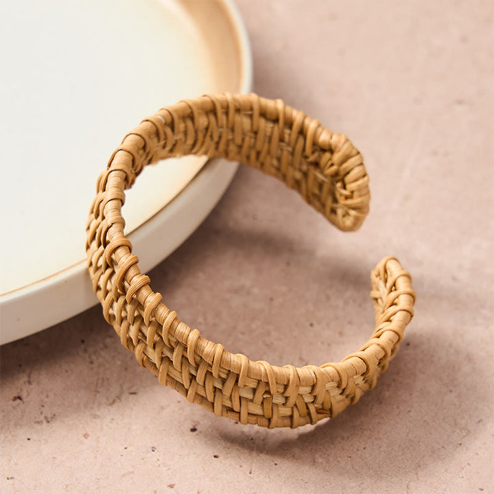 Buddha Stones Handwoven Natural Rattan Bohemian Open Cuff Bracelet - image 1