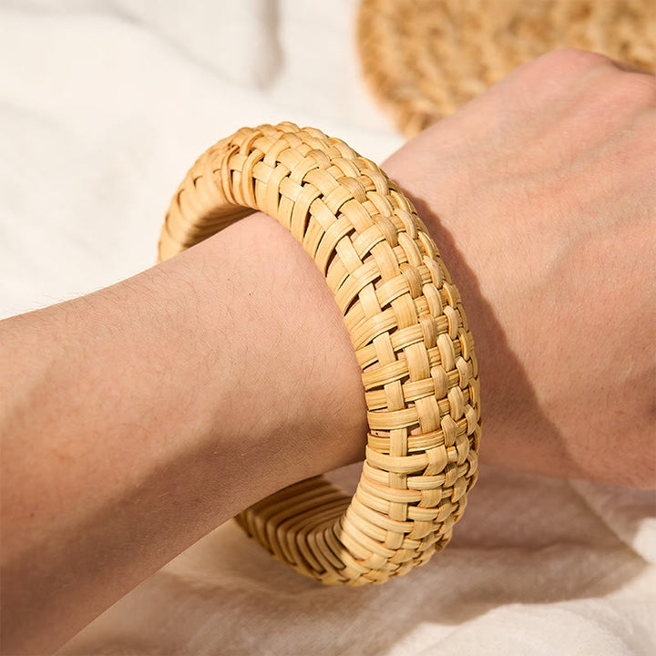 Buddha Stones Hand-Woven Rattan Grounding Bohemian Beach Wide Bracelet Bangle - image 5