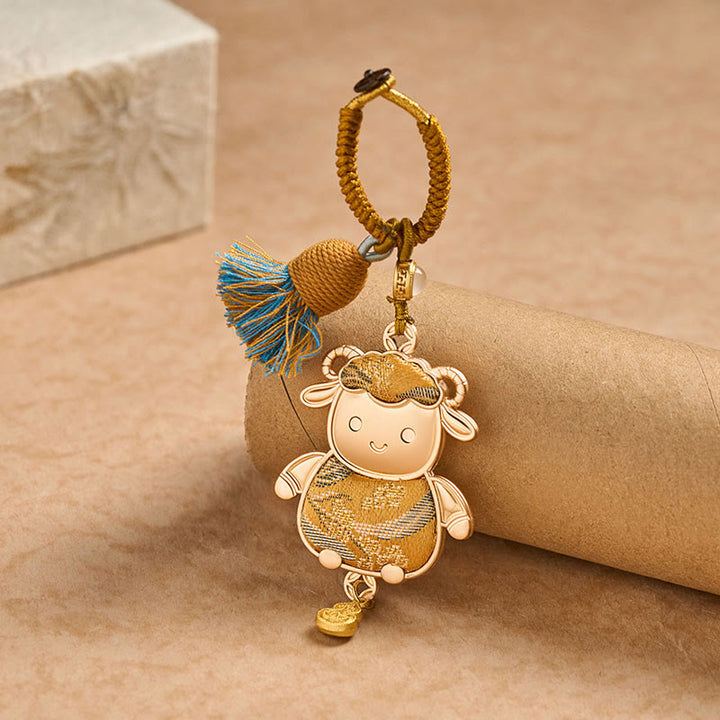 Buddha Stones Song Brocade Handmade Chinese Zodiac Tassel Lucky Keychain - image 12