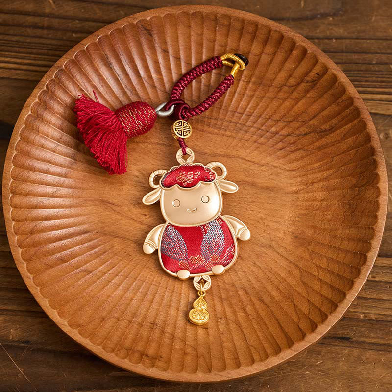 Buddha Stones Song Brocade Handmade Chinese Zodiac Tassel Lucky Keychain - image 1