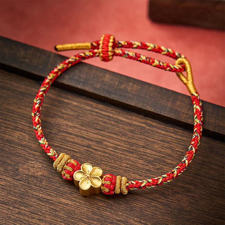 Buddha Stones Hand-Woven Red String Koi Fish Flower Protection Bracelet - Red - With Flower Accessory - image 0