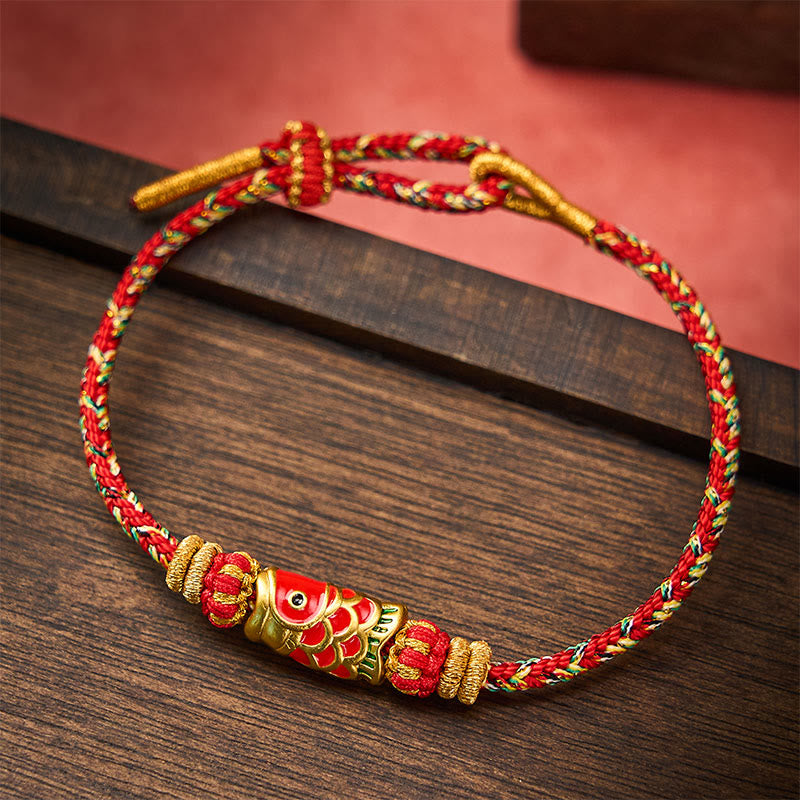 Buddha Stones Hand-Woven Red String Koi Fish Flower Protection Bracelet - image 8