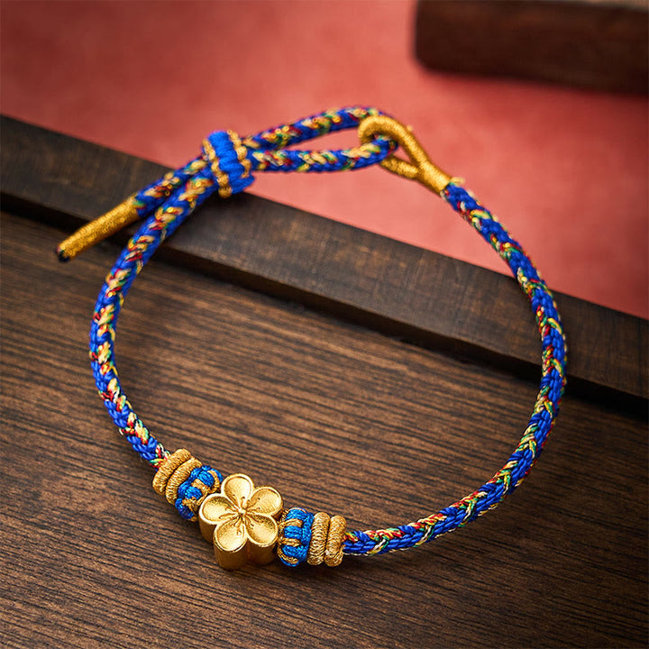 Buddha Stones Hand-Woven String Om Mani Padme Hum Peace Bracelet - Blue - With Flower Accessory - image 12