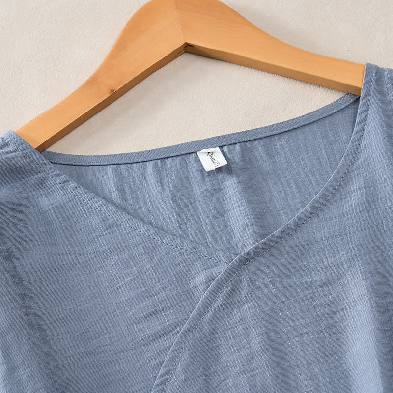 Buddha Stones Summer Casual Minimalist V-Neck Solid Decorative Button Women's Short Sleeve T-Shirts - image 8