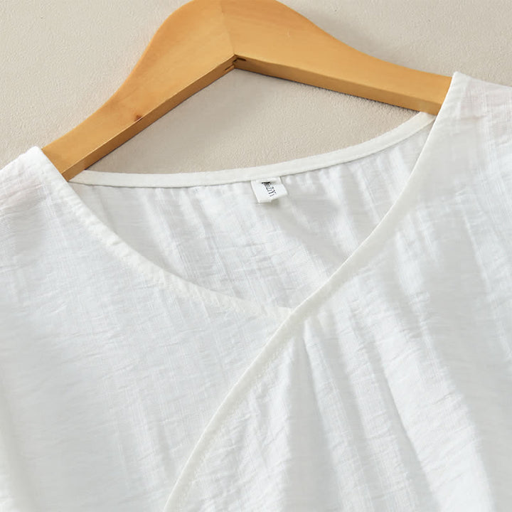 Buddha Stones Summer Casual Minimalist V-Neck Solid Decorative Button Women's Short Sleeve T-Shirts - image 20