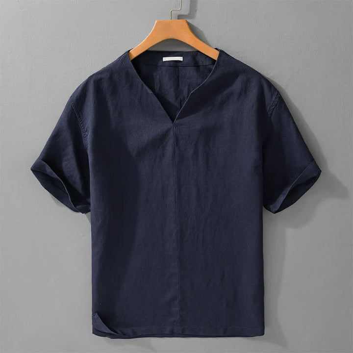 Buddha Stones Summer Minimalist Solid V-Neck Men's Short Sleeve T-Shirts - Navy - US/UK/AU42，EU52 (3XL) - image 6