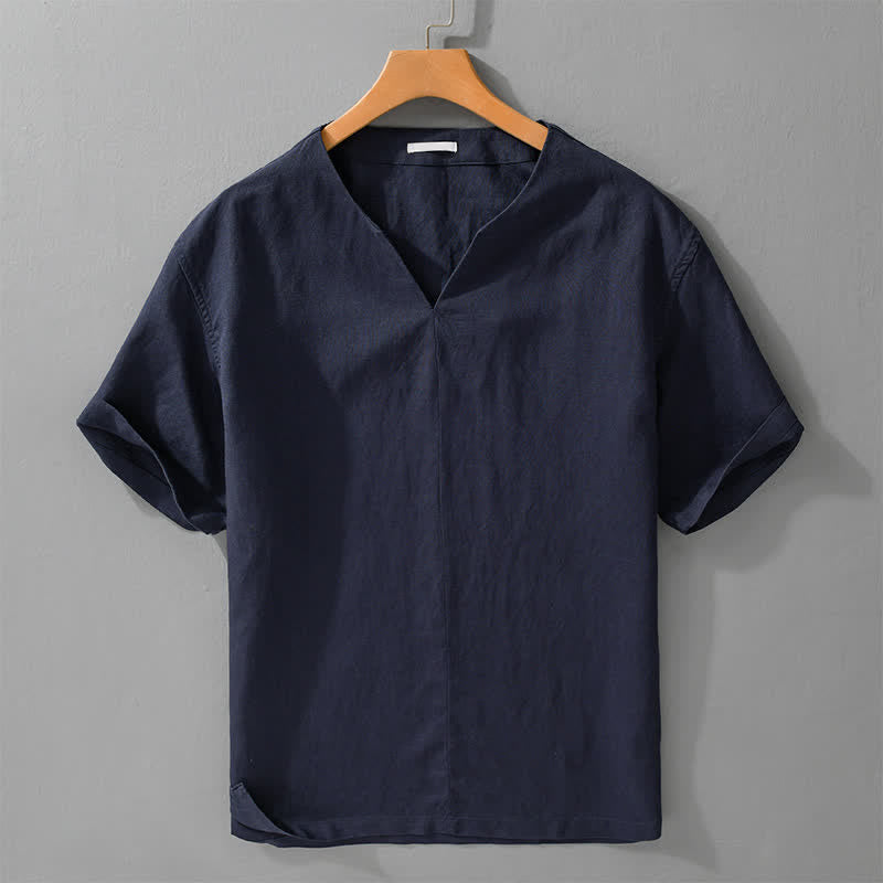 Buddha Stones Summer Minimalist Solid V-Neck Men's Short Sleeve T-Shirts - Navy - US/UK/AU46，EU56 (5XL) - image 6