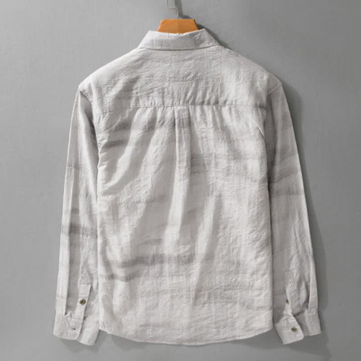 Buddha Stones Spring Summer Casual Minimalist Button-Up Solid Grey Ink Wash Men's Shirts With Patch Pocket - image 1