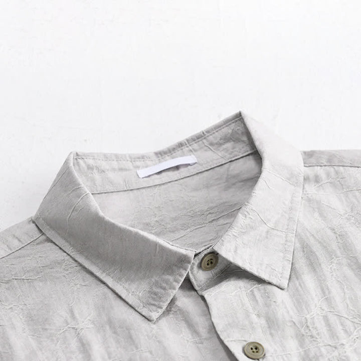 Buddha Stones Spring Summer Casual Minimalist Button-Up Solid Grey Ink Wash Men's Shirts With Patch Pocket - image 6