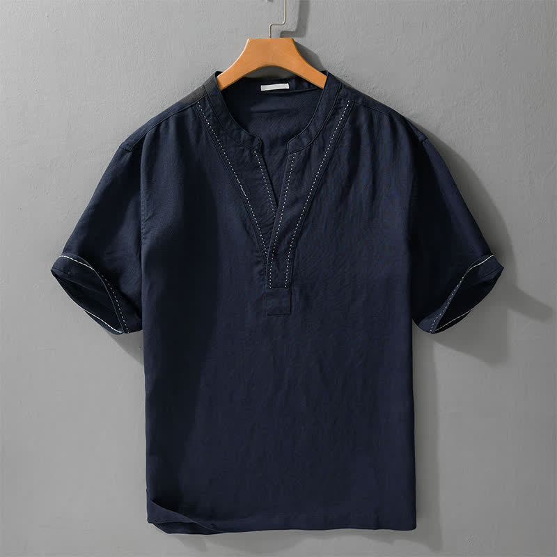 Buddha Stones Summer Casual V-Neck Solid Men's Short Sleeve T-Shirts - MidnightBlue - US/UK/AU44，EU54 (3XL) - image 9