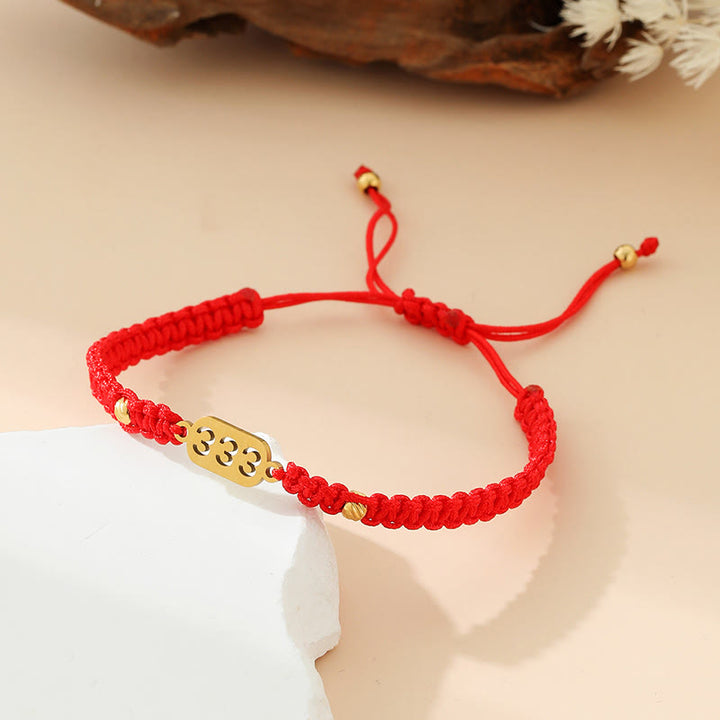 Buddha Stones Angel Numbers Red Black Braided String Connection Bracelet - 333 red string - image 8