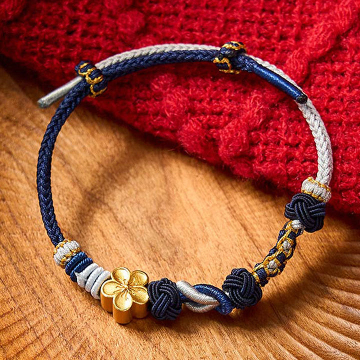 Buddha Stones Hand-Woven Multicolor Cord Chinese Knotting Peach Blossom Luck Couple Bracelet - Navy Blue(Wrist Circumference 15-20cm) - image 8
