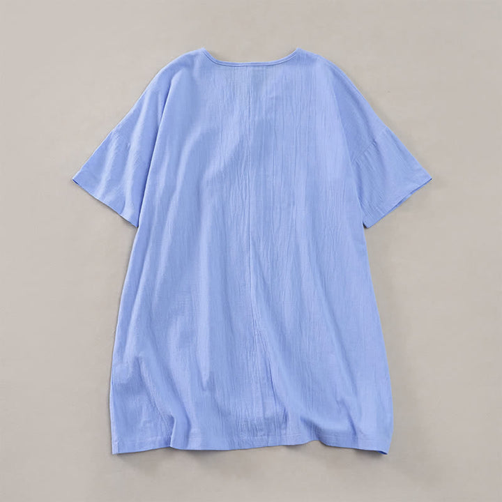 Buddha Stones Summer Casual Minimalist Button-Up Solid Women's Short Sleeve Dresses - image 15