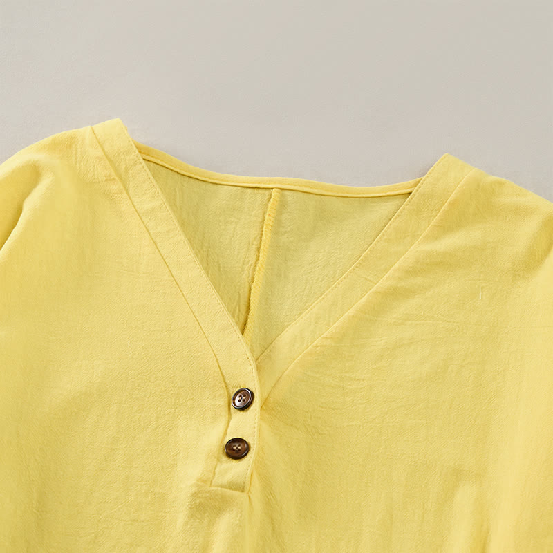 Buddha Stones Summer Casual Minimalist Button-Up Solid Women's Short Sleeve Dresses - image 10