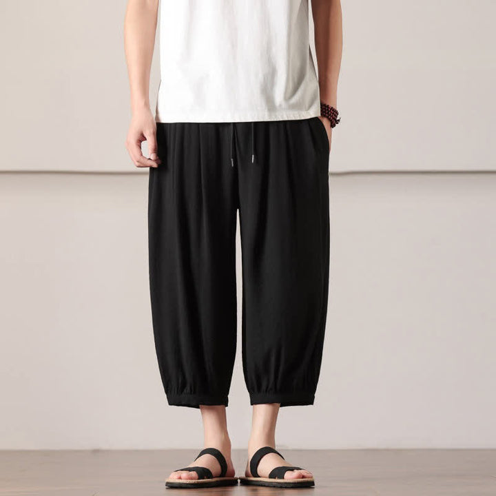 Buddha Stones Summer Casual Minimalist Drawstring Solid Capri Pants Men's Harem Pants With Pocket - Black - US/UK/AU46，EU56 (5XL) - image 19