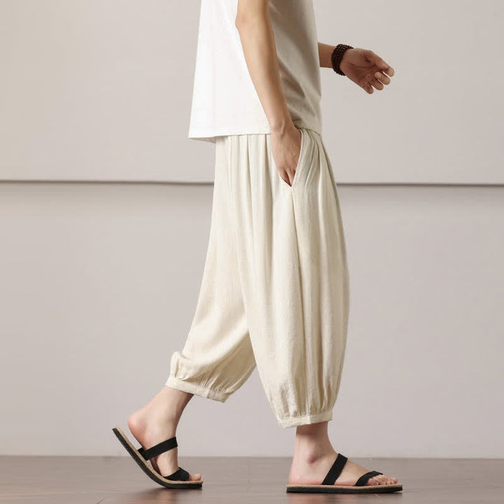 Buddha Stones Summer Casual Minimalist Drawstring Solid Capri Pants Men's Harem Pants With Pocket - image 15