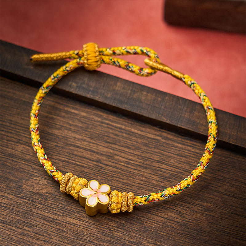 Buddha Stones Yellow Braided Rope Flower Rootedness Bracelet - image 1
