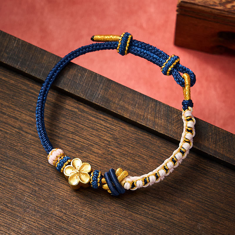Buddha Stones Braided Rope Knot Adjustable Bracelet - Dark Blue With Flower Accessory - image 18