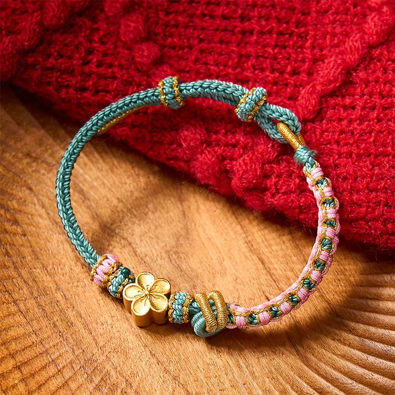 Buddha Stones Braided Rope Knot Adjustable Bracelet - Green With Flower Accessory - image 12