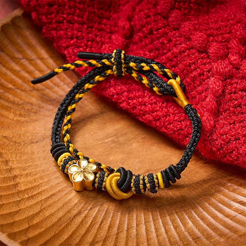 Buddha Stones Flower Braided Rope Knot Double Wrap Adjustable Bracelet - Black With Flower Accessory - image 11