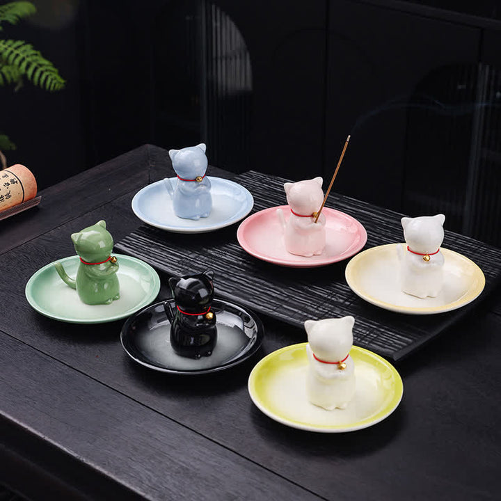 Buddha Stones Ceramic Kawaii Cat Incense Burner with Ash Catching Tray Without Incense - image 19