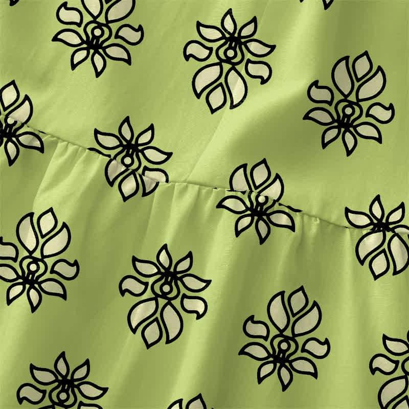 Buddha Stones Summer Casual Mint Floral Border Pattern Women's Summer Sleeveless Midi Dress With Pockets - image 1