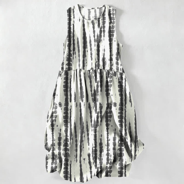 Buddha Stones Summer Casual Vertical Brush Stripe Pattern Women's Summer Sleeveless Midi Dress With Pockets - WhiteSmoke - image 4