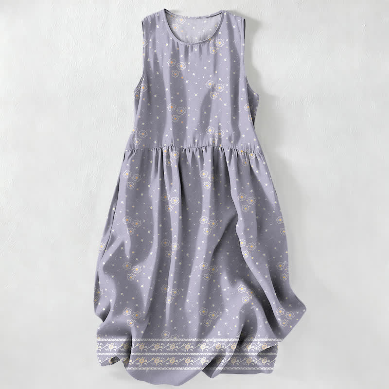Buddha Stones Summer Casual Ditsy Floral Polka Dot Pattern Women's Summer Sleeveless Midi Dress With Pockets - Lavender - US16，UK/AU20，EU48 (3XL) - image 5