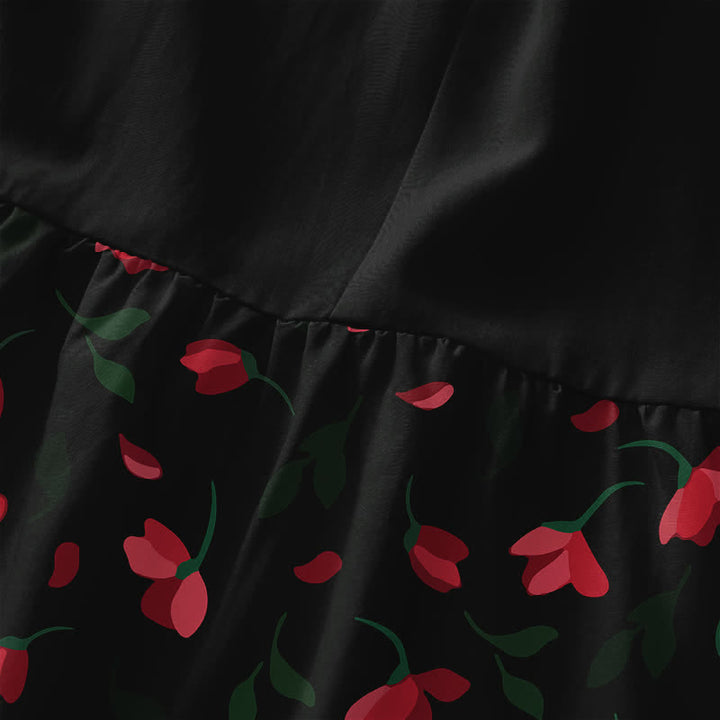 Buddha Stones Summer Casual Red Floral Vine Pattern Women's Summer Sleeveless Midi Dress With Pockets - image 1