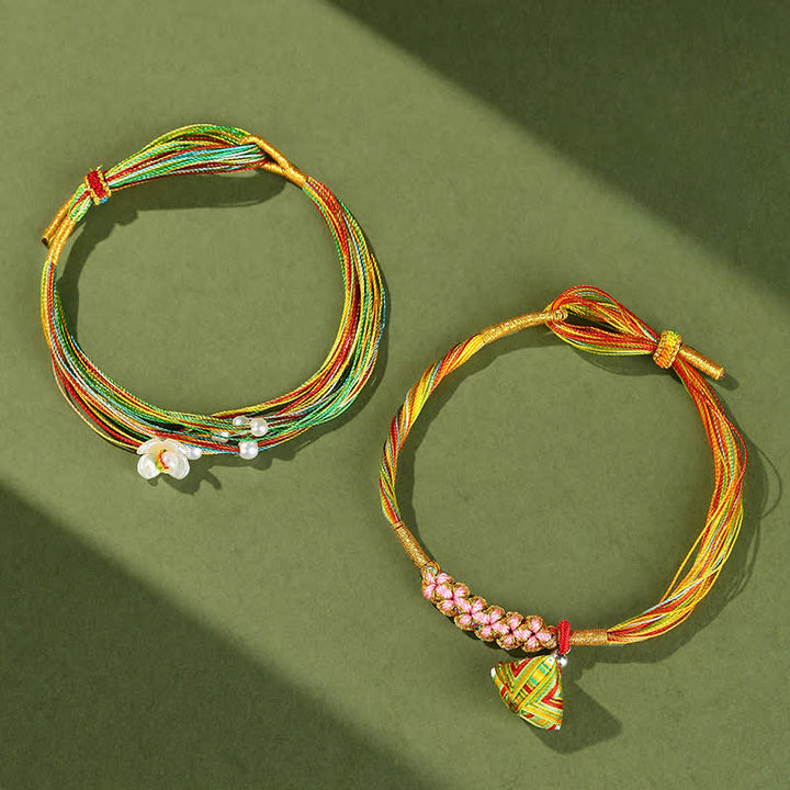 Buddha Stones Multiple Colorful String Zongzi Peach Blossoms Connection Bracelet - image 3