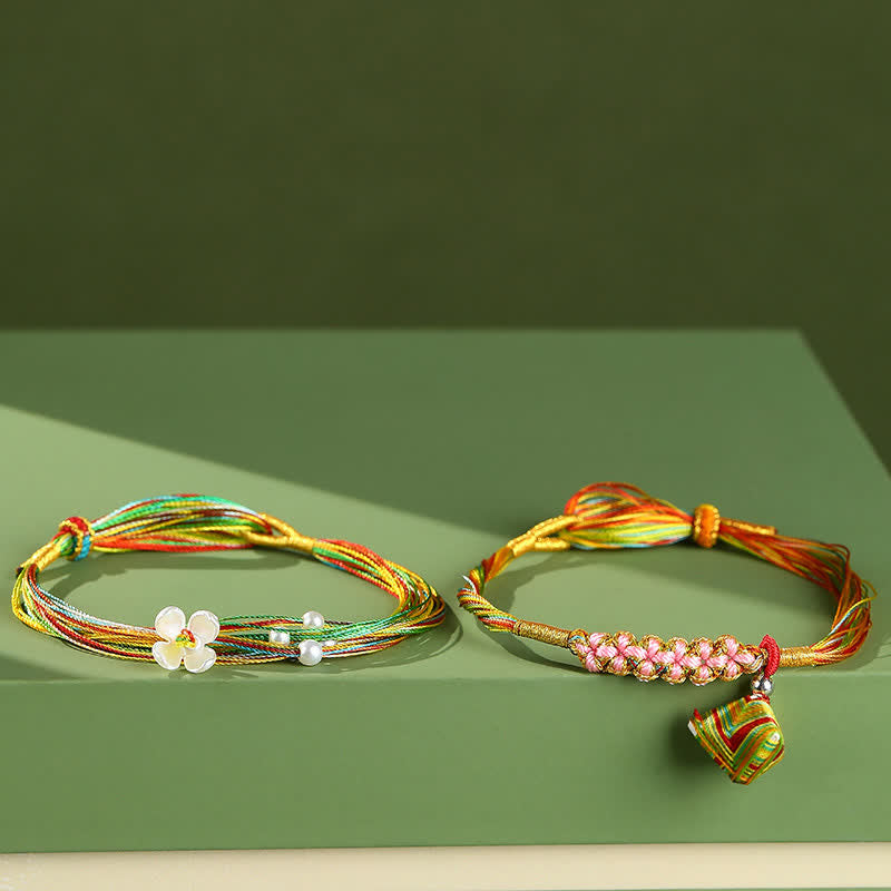 Buddha Stones Multiple Colorful String Zongzi Peach Blossoms Connection Bracelet - image 2