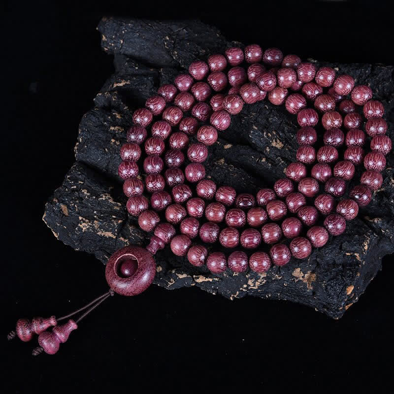 Buddha Stones Natural Peltogyne Gourd 108 Bead Mala - Round Buckle - 8mm - image 15