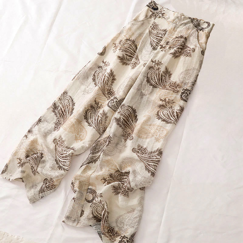 Buddha Stones Summer Boho Casual Paisley Zipper Design Ankle Women's Straight Leg Pants With Pockets - image 2