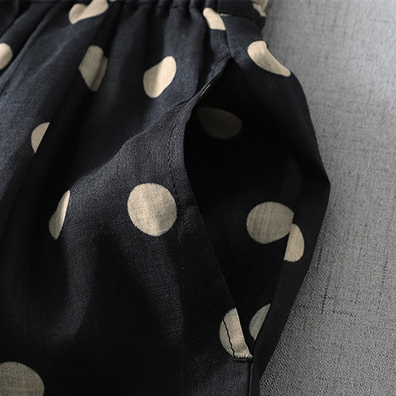 Buddha Stones Summer Casual Vintage Drawstring Polka Dot Women's Cropped Pants With Pockets - image 11