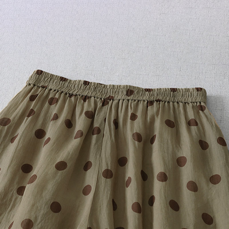 Buddha Stones Summer Casual Vintage Drawstring Polka Dot Women's Cropped Pants With Pockets - image 3