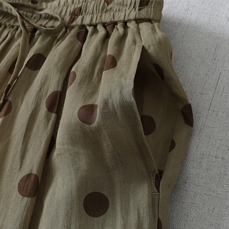 Buddha Stones Summer Casual Vintage Drawstring Polka Dot Women's Cropped Pants With Pockets - image 4