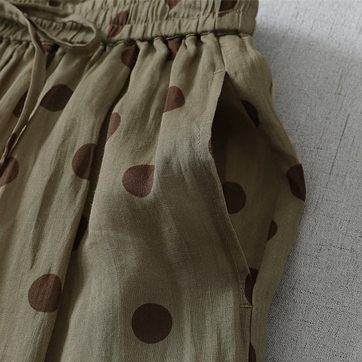 Buddha Stones Summer Casual Vintage Drawstring Polka Dot Women's Cropped Pants With Pockets - image 4
