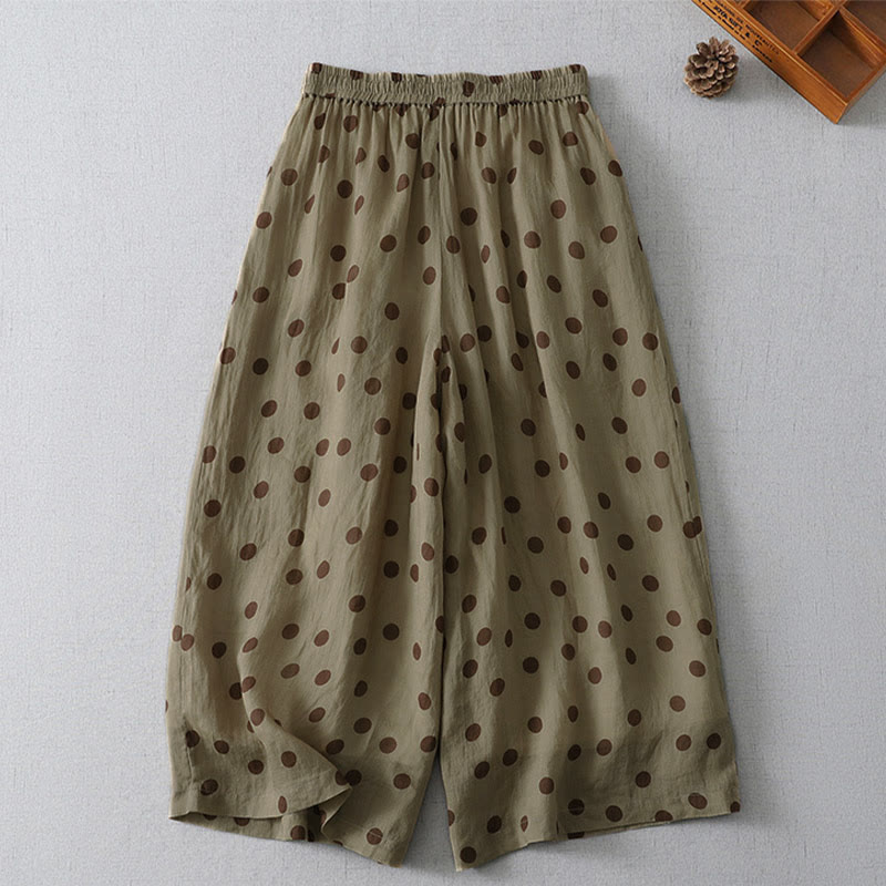 Buddha Stones Summer Casual Vintage Drawstring Polka Dot Women's Cropped Pants With Pockets - image 1