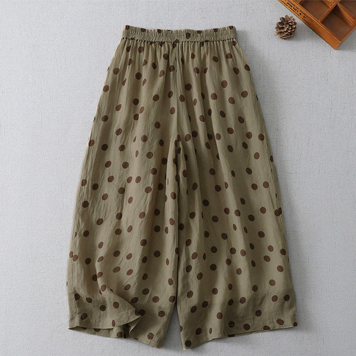 Buddha Stones Summer Casual Vintage Drawstring Polka Dot Women's Cropped Pants With Pockets - image 1