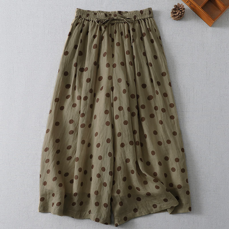Buddha Stones Summer Casual Vintage Drawstring Polka Dot Women's Cropped Pants With Pockets - image 0
