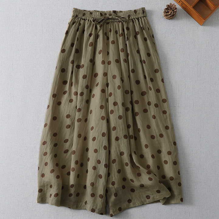 Buddha Stones Summer Casual Vintage Drawstring Polka Dot Women's Cropped Pants With Pockets - image 0
