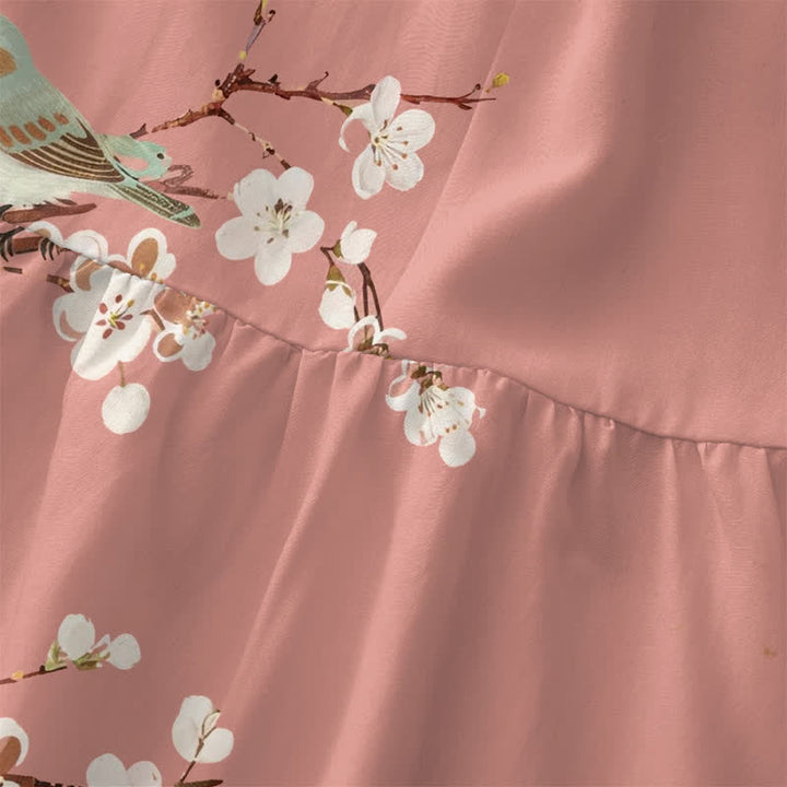 Buddha Stones Summer Casual Blossom Bird Branches Pattern Women's Summer Sleeveless Midi Dress With Pockets - image 1
