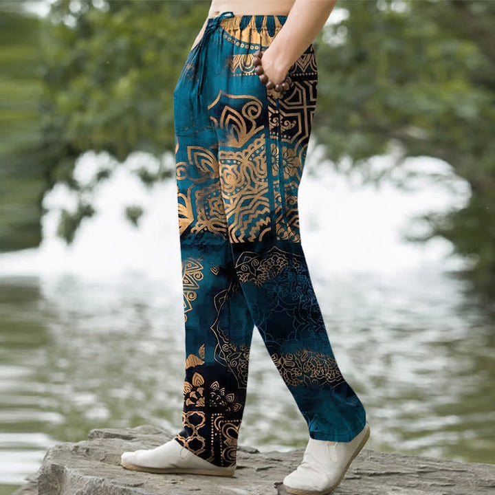 Buddha Stones Cotton Mandala Geometric Pattern Men's Tapered Pants With Pockets - image 1