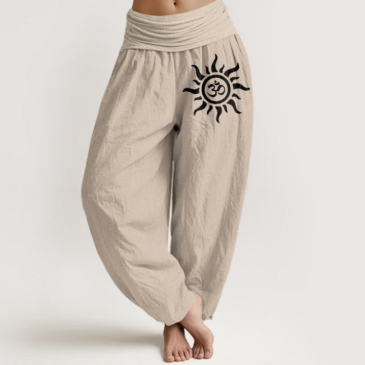 Buddha Stones Pure Cotton Sun Om Pattern Women's Elastic Waist Harem Pants - Tan - US16，UK/AU20，EU48 (3XL) - image 11