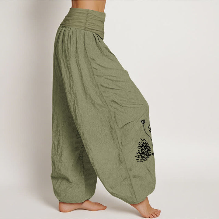 Buddha Stones Pure Cotton Botanical Pattern Women's Elastic Waist Harem Pants - image 15