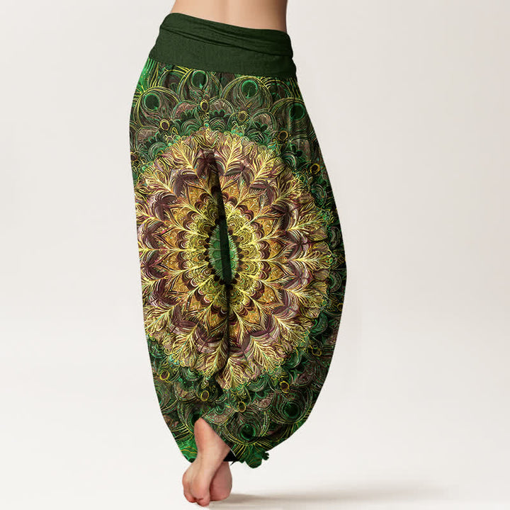 Buddha Stones Pure Cotton Mandala Feather Pattern Women's Elastic Waist Harem Pants - image 10