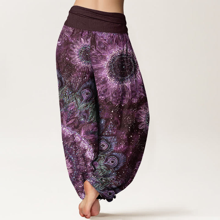 Buddha Stones Cotton Peacock Feather Pattern Women's Elastic Waist Harem Pants - image 10