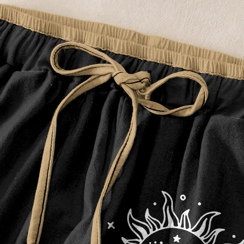 Buddha Stones Pure Cotton Celestial Sun Moon & Star Pattern Women's Elastic Waist Pants With Pockets - image 1