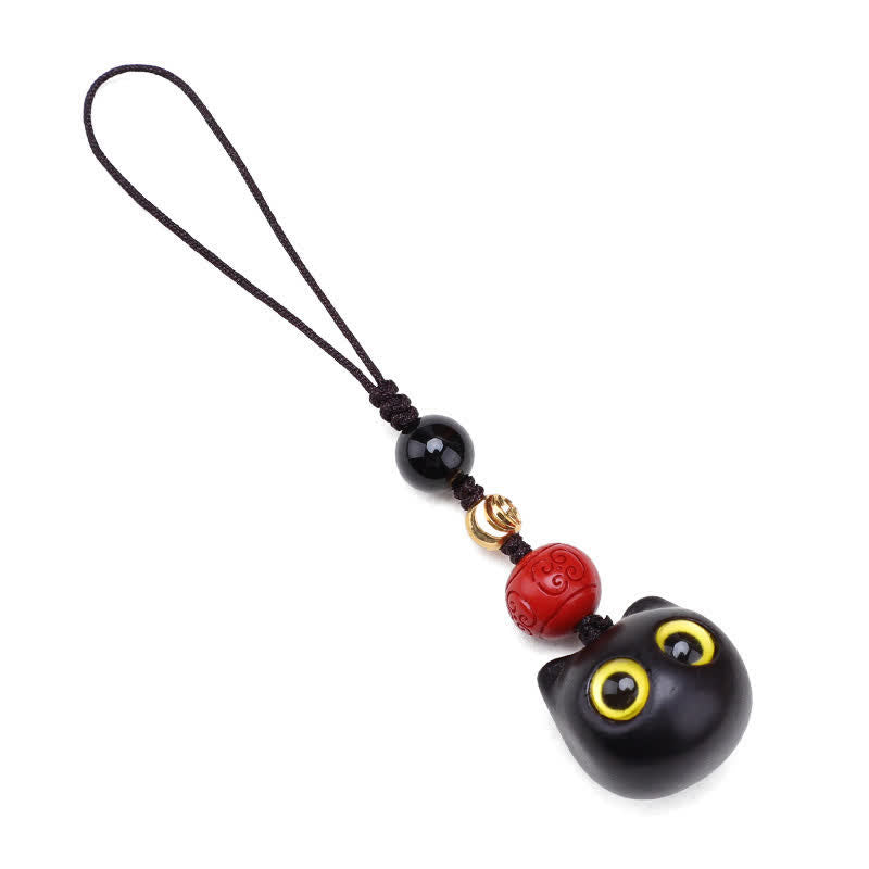 Buddha Stones Ebony Wood Cute Cat Grounding Hand Carved Peace Keychains - image 16